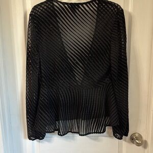 Y2K CDC Black Sheer Long Sleeve Blouse Party Glittery/ peplum